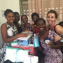 Giving supplies to clinic 