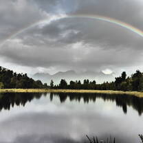Rainbow at mirror lakes (South Island)