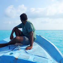 Project coordinator - Ibrahim Shameel on lookout for sea turtles from the surface