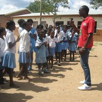 giving information to a school in Africa