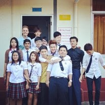 Chase with some of his students in Yangon, Myanmar