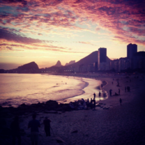 sunset on beach in Copacabana 