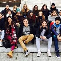Students group photo at stairs