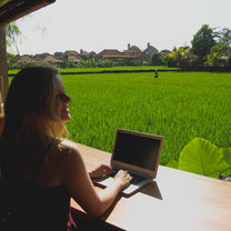 Working in between the rice paddies in Hubud, Bali