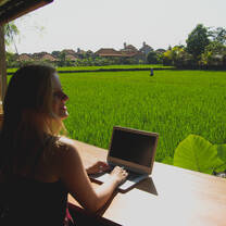 Working in between the rice paddies in Hubud, Bali