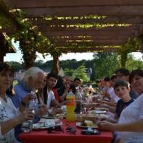 students having dinner outside