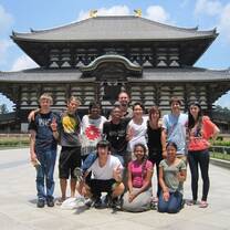 Group of students in front of Japanese temple