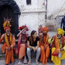 Maeva exploring temples in Kathmandu post her time teaching in Chhomrong