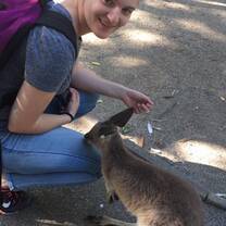 Petting a wallaby