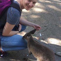 Petting a wallaby