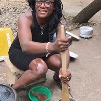I came in from school and Mom insisted I try to turn the banku (like fufu, but the consistency is different. Banku is not my favorite). It was pretty hard trying to turn it. It takes some muscles! 