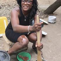 I came in from school and Mom insisted I try to turn the banku (like fufu, but the consistency is different. Banku is not my favorite). It was pretty hard trying to turn it. It takes some muscles! 