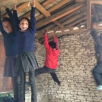 Class 3 learning the difference between and ceiling and a wall