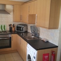 This is the kitchen in my flat. The laundry is located in the kitchen in almost all flats of London. There are also no dryers, just washers.