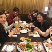 group around a table eating at a restaurant