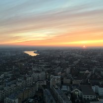 A photo of a sunset over Nantes from Le Nid, the tallest building in the city.