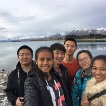 LU English Language' students standing in the front of Lake Tekapo
