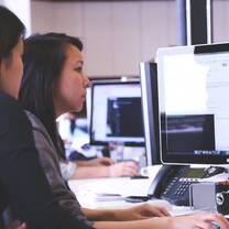 Girl working on project with remote intern