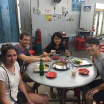 Group of interns enjoying local food