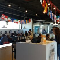 School reception. reception with tables and people talking