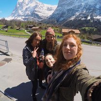 having lunch on the side of the Swiss Alps