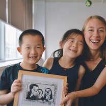 family event girl with two kids