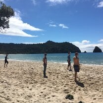 Playing some volleyball at New Chums Beach