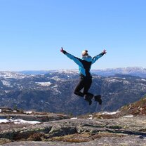 Norway mountain range Jumping on top of a Norwegian mountain!