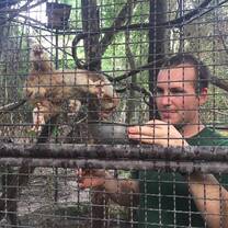 Feeding the primates in the wildlife sanctuary in Thailand