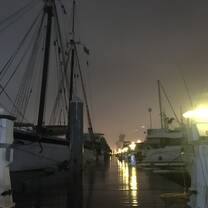 Harvey Gamage docked at night