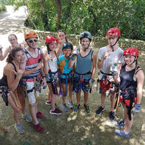 students in zip line gear