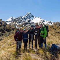 Great group in front of mountain after adventures hike!