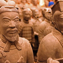 Terra Cotta Warrior Souvenirs after stain is applied in Xian. August 2013