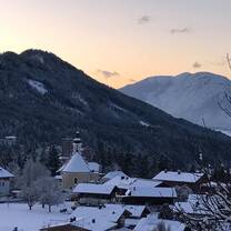 Snowy mountains and city in Austria