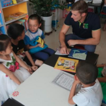 Teachers with students in China