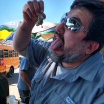 This is JP showing us one way to eat the fruit