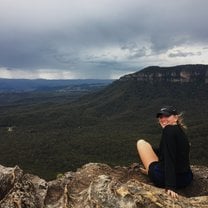 Sitting on a ledge overlooking the Blue Mountains after our three days of hiking. 