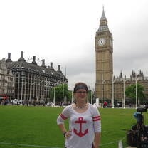 Brittney standing in front of Big Ben, Downing Street, London.