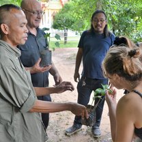 Exploring an herbal medicine doctor's garden, at a wat in Yasiton