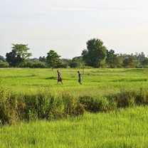 Two program participants exploring an organic farm in Chaiyapum