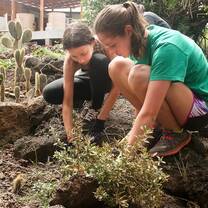 Female volunteers planting in Ecuador