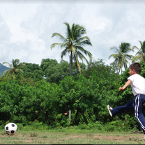 Playing soccer on the island of Ometepe. 