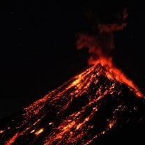 Fuego erupting at night