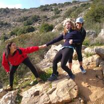 Female students hike in Israel