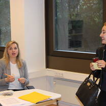 Teacher and student sharing a joke