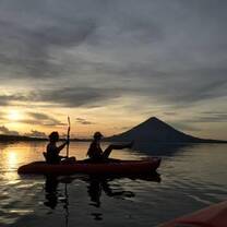 Exploring Lake Atitlan, students enjoy a sunset paddle after a long day of exploring