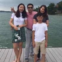 group photo by the water