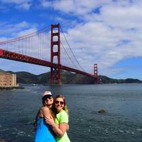two girls by the golden gate bridge
