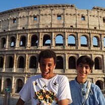 High schoolers in Rome outside the Coliseum.