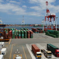 Waiting for new cargo deliveries at Hakata Port